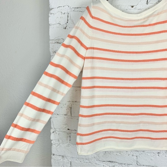 Tory Burch Knit Orange Peach Striped Boat Neck Sweater Textured XL - Picture 7 of 9